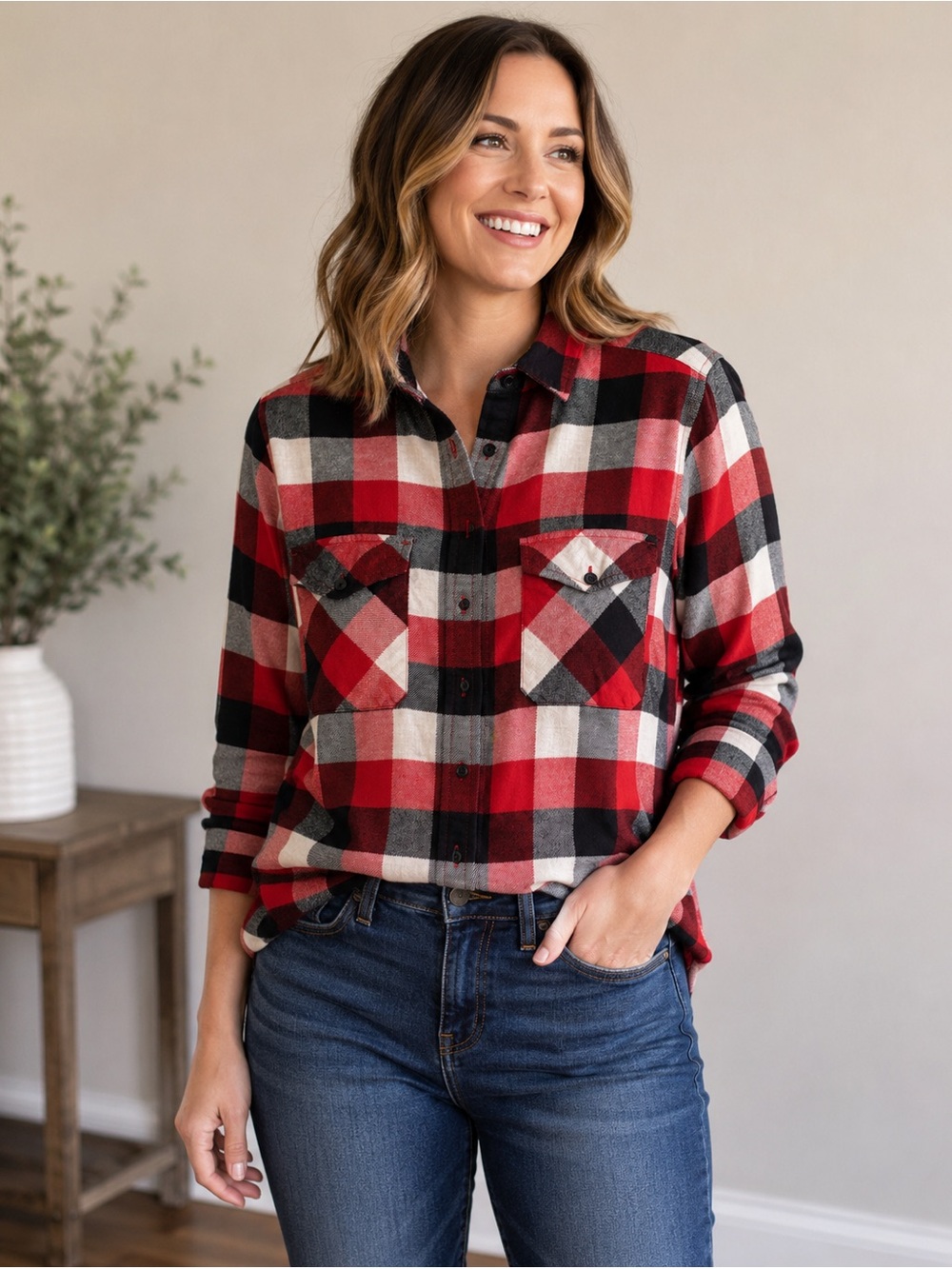 Pendleton Buffalo Plaid Flannel Shirt Large Red Black 100% Cotton